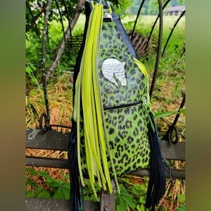 Leopard Print Sling Bag with Fringe